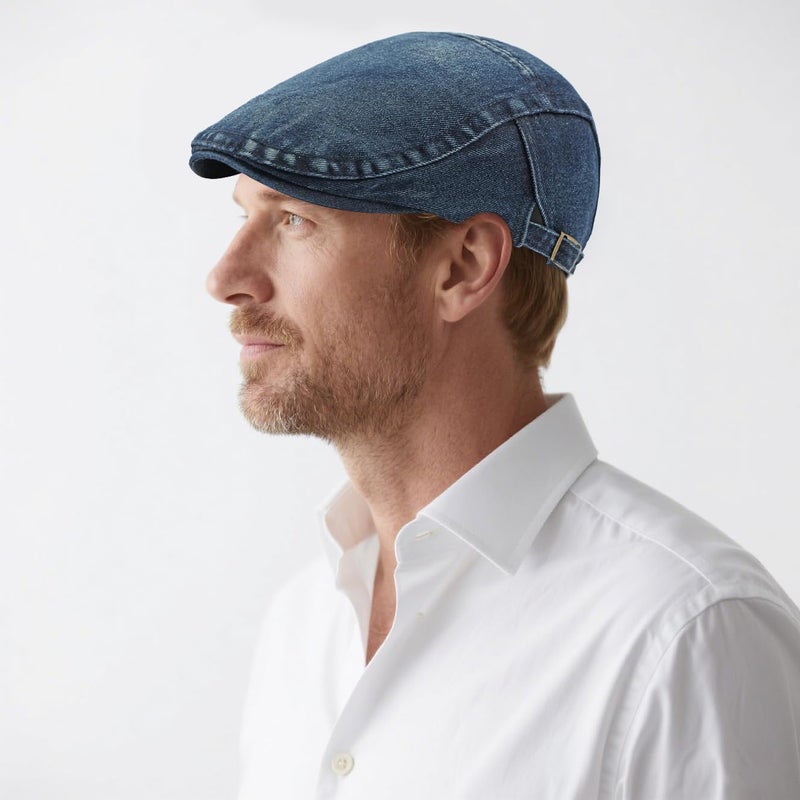 PTDTSHOU Newsboy Cap for Men Adjustable Flat Ivy Gatsby Cabbie Driving Hat Breathable Denim Cotton Golf Cap - Image 2